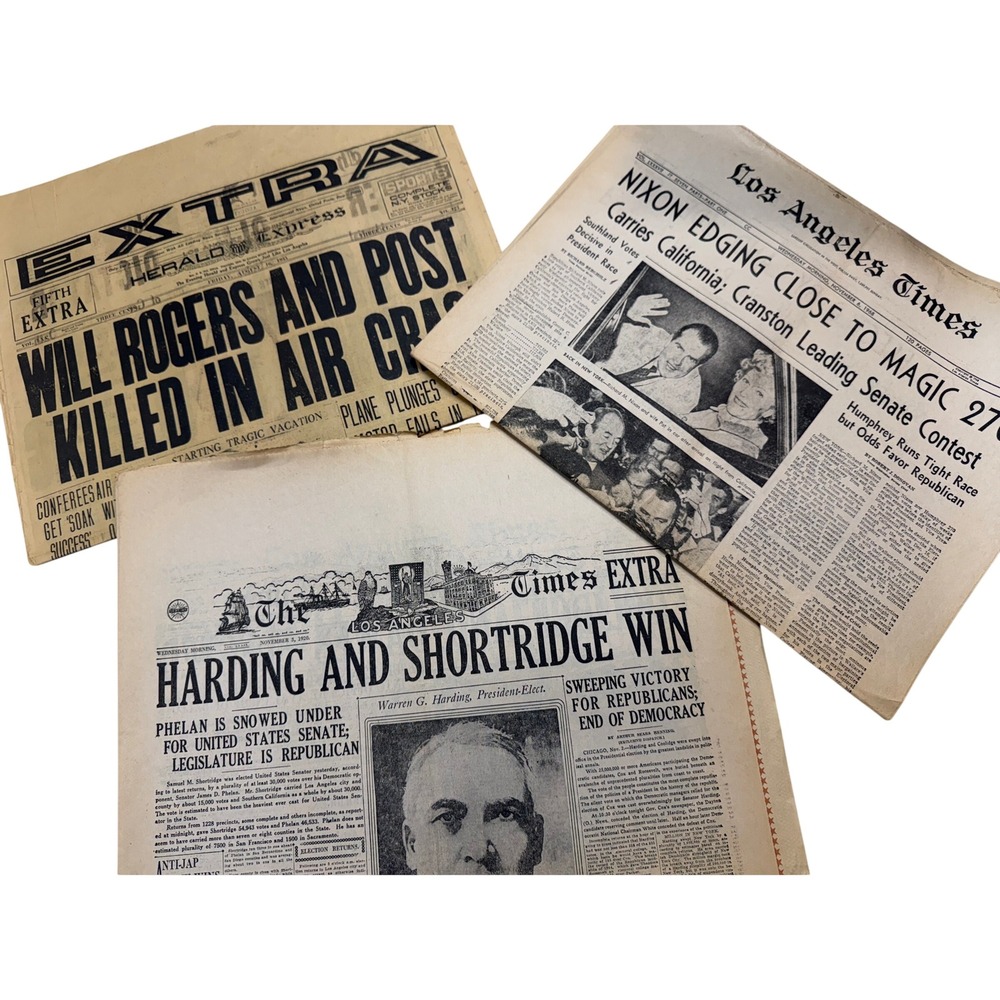 Vintage Los Angeles Times Herald Express Newspaper Lot Harding Nixon Will Rogers